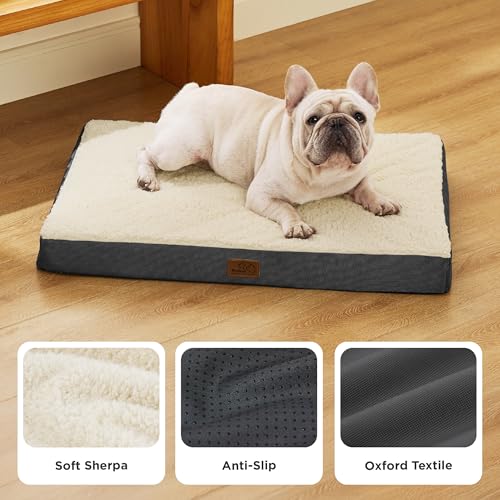 Washable Dog Bed Medium Size Dog with Comfy Sherpa (30"L x 20"W x 3"Th / Grey)