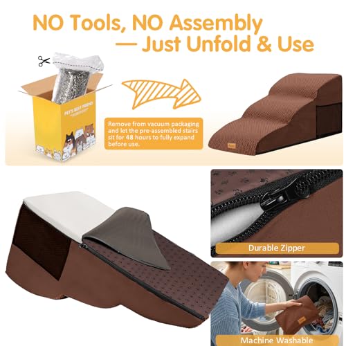 High Density Extended Foam Dog Ramp&Steps 3 Tiers (Brown / 33.1*15.7*15.7)