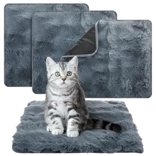 3 Pack Dark Gray Self Warming Cat Bed Indoor 16''x16'' Cat Self Heating Mat Soft Thermal Kitten Bed Heated Pet Dog Pad Washable Removable for Outdoor Use Non Slip Reflect Body Heat (16''x16'' / Dark Gray)