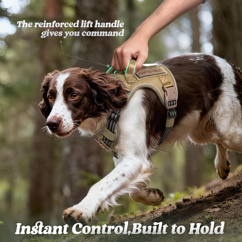 Tactical Dog Harness for Large Dogs (L(Chest:22"-37",Neck:21.1"-30.3",Back:8.3") / Brown)