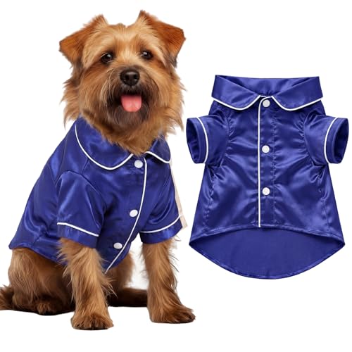 Dog Silk Pajamas Shirt Puppy Satin Pjs for Small Dog (M / Navy Blue)