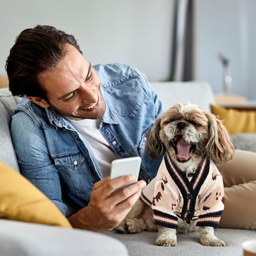 Small Dog Sweaters Cute Bear Dog Cardigans Clothes for Small Medium Dogs Boy Girl Puppy Cat Knitting Cardigan Outfits Dogs Winter Coats Warm Pet Doggy Clothes Soft Knitwear (Beige / Small)