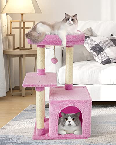 Cute Cat Tree Kitten Cat Tower Condo Cat Furniture Sisal Scratching Posts P (Pink)