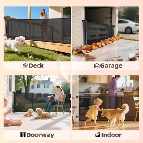 100 inch Reinforced Retractable Baby Gates 34 inch Tall (Black / 34" Tall x 100" Wide)