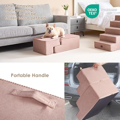 Dog Stairs for Bed 18" H (Pink / Standard 15" x 24" x 18")