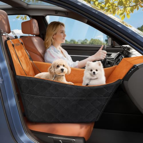 Elevated Dog Car Seat for Small and Medium Dogs Up to 35 lb (Black + Brown)