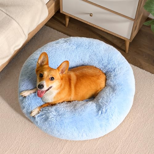 Western Home Calming Donut Small Medium Pet Dog Bed Washable (Light Blue / 27.0"l x 27.0"w x 8.0"th)