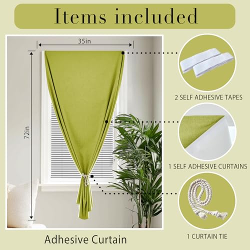 100% Blackout Self Adhesive Curtains Portable Curtain Simple and Easy to install Bedroom Window Thermal Lnsulated Kitchen Room Darkening Black Small Drapes (34"W x 72"L (Pack of 1) / Fruit Green)