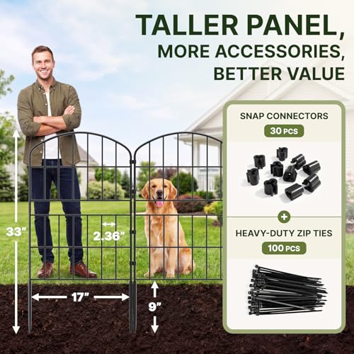 32.5in (H) x 20ft (L) Tall Decorative Garden Fence - 14 Pack Garden Fencing, Rustproof Metal Wire Panel Border Animal Barrier for Dog, Flower Edging for Yard Landscape Patio Outdoor Decor (14 Pack)