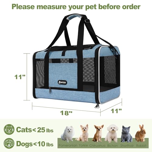 Cat Carrier 18 x 11 x 11 Top Loading Soft Pet Travel Bag Over 15lbs (Blue / 18.0"L x 11.0"W x 11.0"H)
