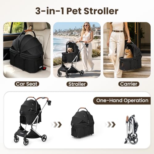 T3 Pro Pet Stroller for Small Dog & Cats up to 44 lbs (Black / T3 Pro)