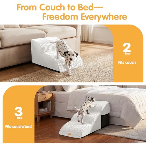 High Density Extended Foam Dog Ramp&Steps 2 Tiers (White / 21.7*15.7*11.8)