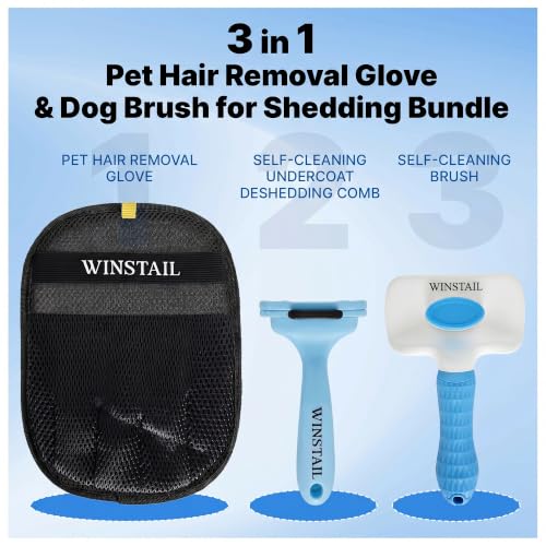 Pet Hair Removal Glove & Dog Brush for Shedding Bundle (BLUE)