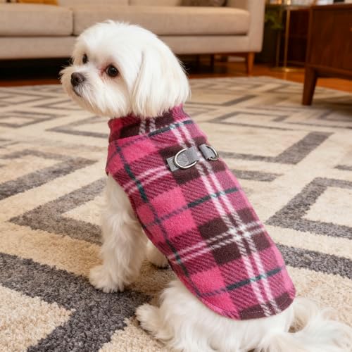 Dog Fleece Vest Sweater Winter Jacket for Small Medium Dogs (Medium / PINK BUFFALO PLAID)