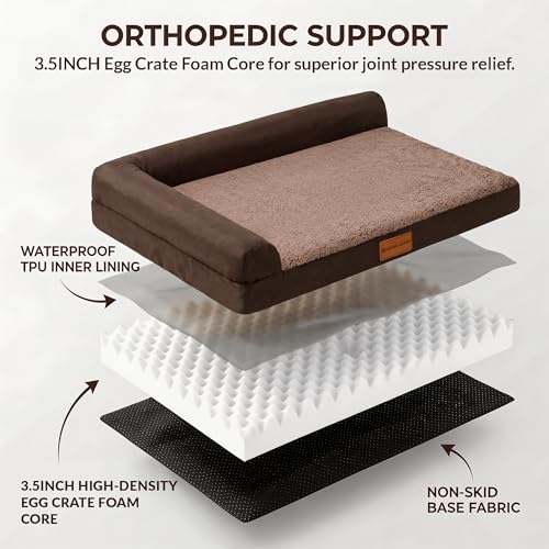 Orthopedic Large Dog Bed Washable Pet Sofa Bed 42''X28''Brown (Brown / 42"L x 28"W x 3.5"Th)