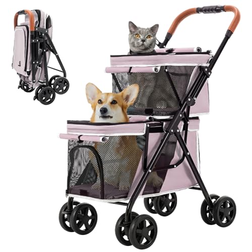 Double Pet Stroller for 2 Dogs & Cats (Pink)