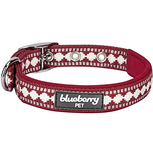 Reflective Jacquard Dog Collar with Neoprene Padding & Metal Buckle (Large / Metal Buckle-Marsala Red)