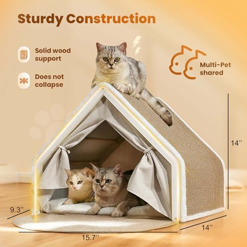 Cat Houses for Indoor Cats (15.7*14*14"/Sharp Roof (S))