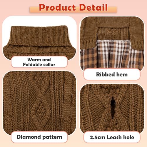 Small Dog Sweater Dress with Bowtie Turtleneck (Large (14-21lbs) / Brown)