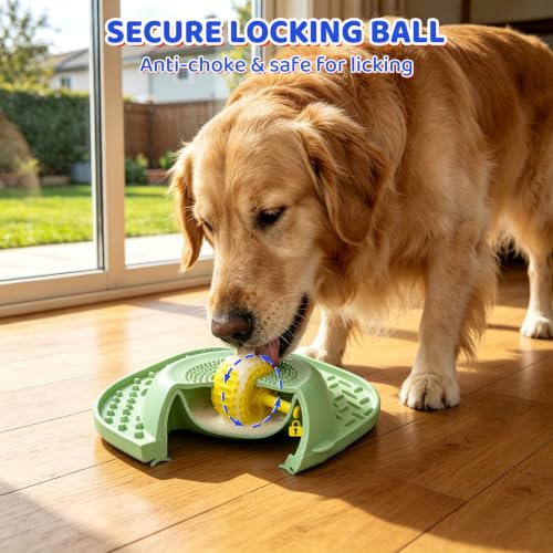 Slow Feeder Dog Bowls with Rolling Ball & Lick Mat (Green)