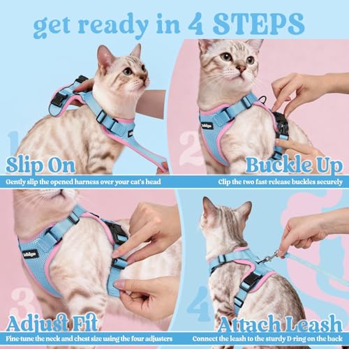 Cat Harness and Leash Set (S / Light Blue & Pink)
