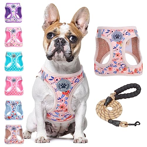 Dog Harness Medium Sized and Leash Set (Medium(Chest Girth 16" - 18") / Pink Rose)
