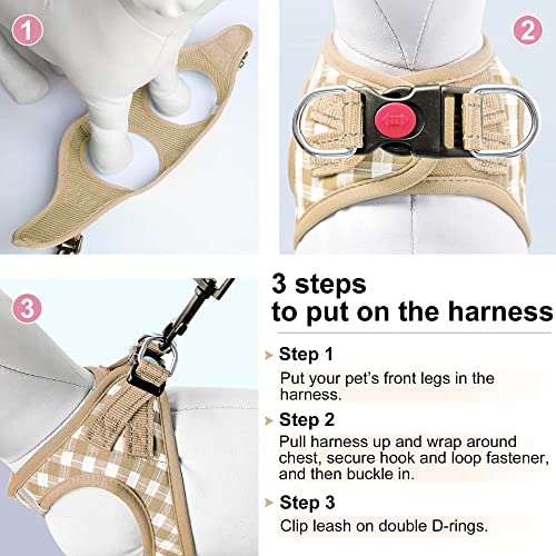 Dog Harness Step (Beige Checkered / Large (Chest 17''-20'', Weight 14-19 lb))