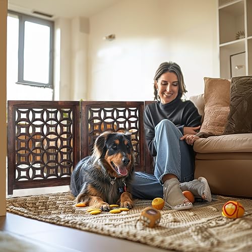 Wooden Foldable Pet Dog Gate (Antique Brown / 3 Panel)