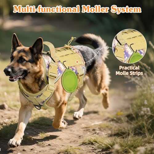 Heavy Duty Tactical Dog Harness for Large Dogs (Desert Camouflage / L (Chest: 23.6-41.7", Neck: 15-27.5"))