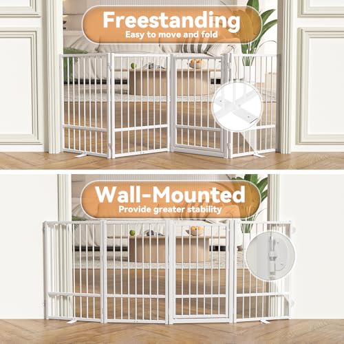 Full Metal Freestanding Dog Gate with Door (【4 Panels】80"W*32H" / White)