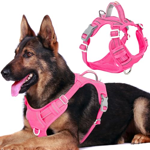 Dog Harness No Pull with ID Tag Pocket (X-Large(Chest:30-38”) / Pink)