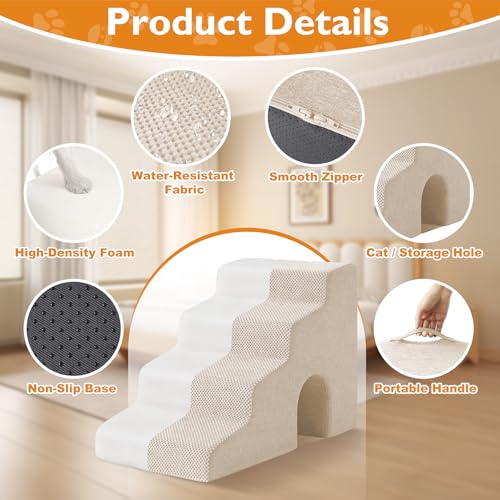 Dog Stairs for Bed 19.5’’ H (Beige / Standard 15.5''x27.2''x19.5'')
