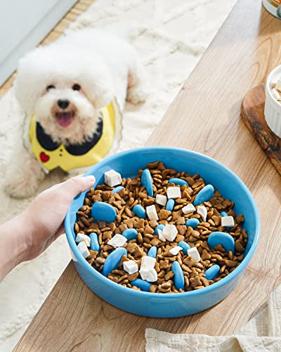 Slow Feeder Dog Bowl Ceramic (Snowflake Blue / M-1.5 Cups)