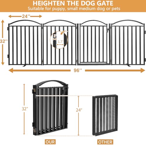 Metal Freestanding Dog Gates (Black / 96''W × 32''H)