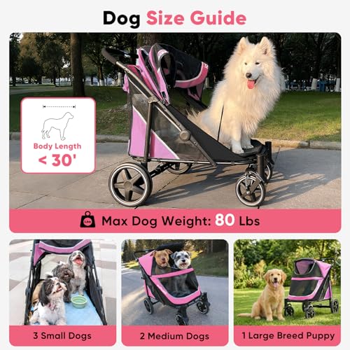 Dog Stroller for Large Medium Dogs up to 80 lbs (Pink)