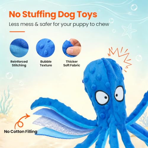 Squeaky Dog Toys No Stuffing Octopus Crinkle for Large Medium Small Dog (Octopus Purple & Blue)