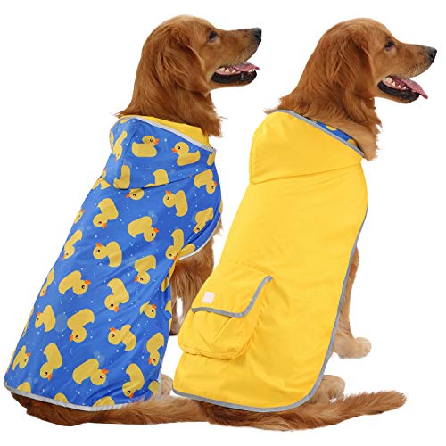 2-in-1 Reversible Dog Raincoat Hooded Poncho Rain Jacket YLW Duck XL (X-Large / Ducks / Yellow)