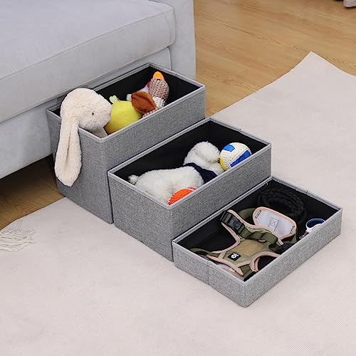 Linen Foldable Dog Stairs with Storage (Light Gray Linen)