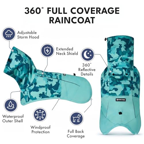 Dog Raincoat Waterproof Rain Jacket w (Camo Teal / Large)