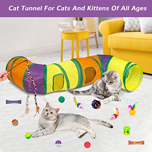 33Pcs Cat Toys for Indoor Cats (Large 2-Way Game Tunnel Toy Set)