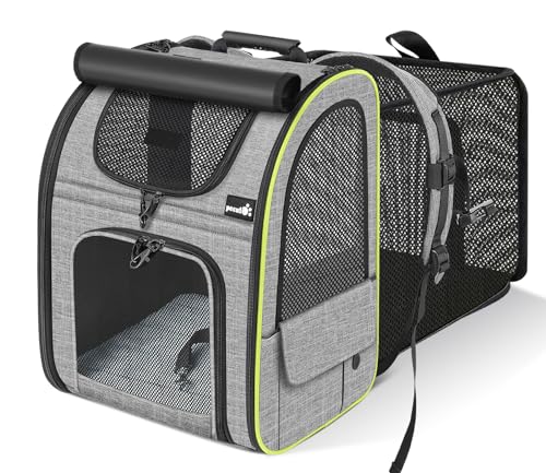 Cat Backpack Carrier Expandable (Grey with Shade Cover / 12.6"L x 10.2"W x 16.5"H)