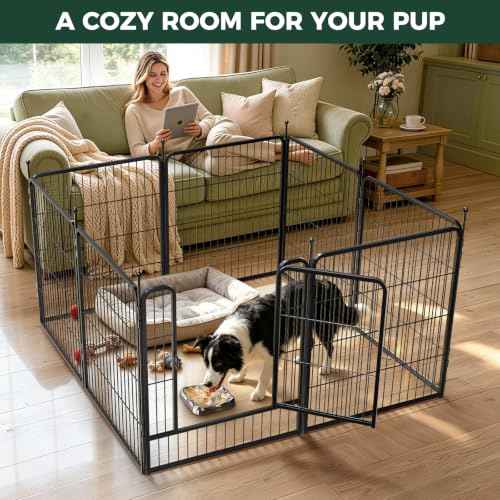 Rollick Dog Playpen with Stainless Steel Lick Mat (Black / 32"H)