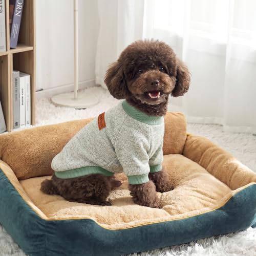 1 Pack Dog Sweater for Small Dogs Girl Boy Winter Fleece Clothes Warm Soft Dog Sweatshirt Outfit for Dogs Cats Pet Apparel (matcha green / M (Back: 13.7", Chest: 17.7", 10-14 lbs))