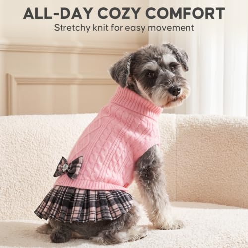 Dog Sweater Dress for Small Medium Dogs Turtleneck Thick Knit (X-Large (24-35lbs) / 02# Pink)