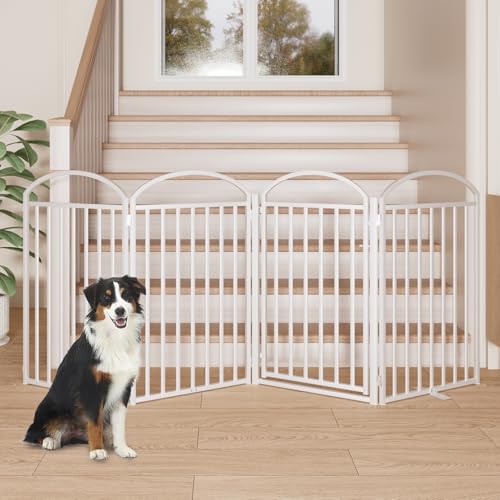 4 Panels Full Matel Freestanding Dog Gates with Door (【4 Panels with Door】96"W*36H" / White)