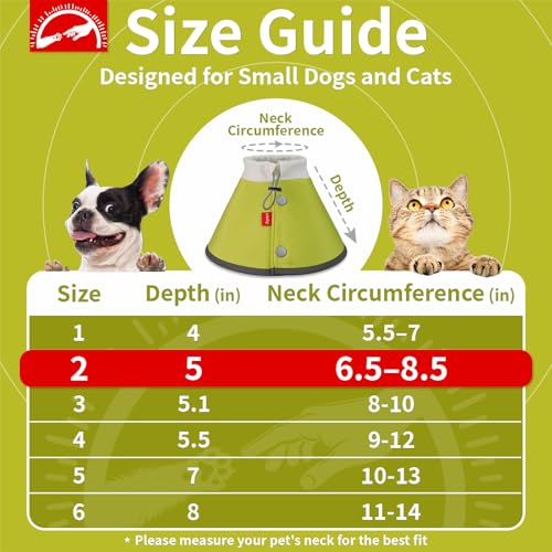 Soft Dog Cone for Small Dogs & Cats (Green (Small Dogs Cone) / 2 (Neck:6.5"-8.5"))