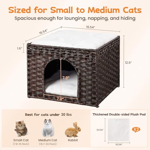 Handwoven Rattan Cat House (Brown)
