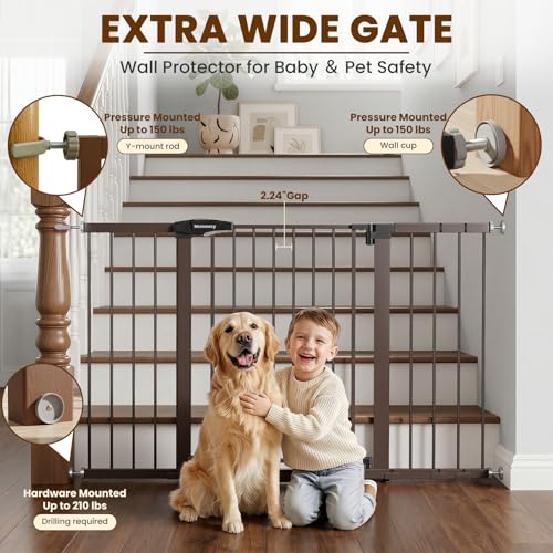 29.7 54.2" Baby Gate for Stairs (Brown / 29.7-54.2"W x 30"H)