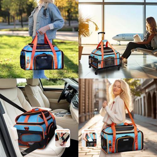 Top Expandable Pet Carrier with Wheels Airline Approved (Blue and Wheeled)