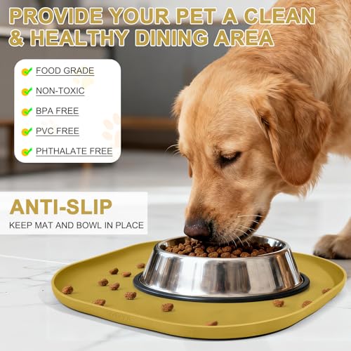 Waterproof Silicone Pet Food Mat with Raised Edge for Dog & Cat (Honey / 12"L x 12"W)